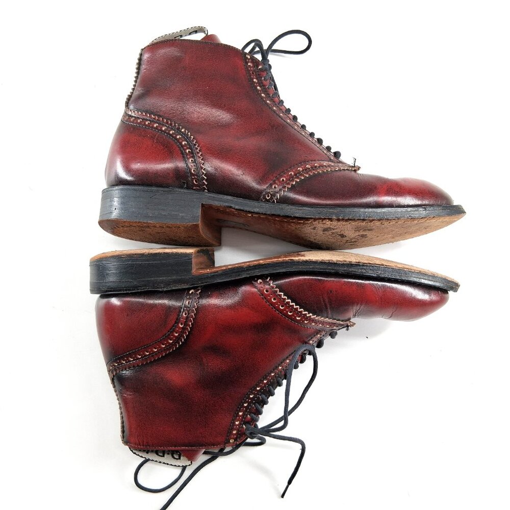 John Fluevog Burgundy Leather Brogue Wingtip Ankle Boots Pinked Lace UK5 US7 - Picture 8 of 15